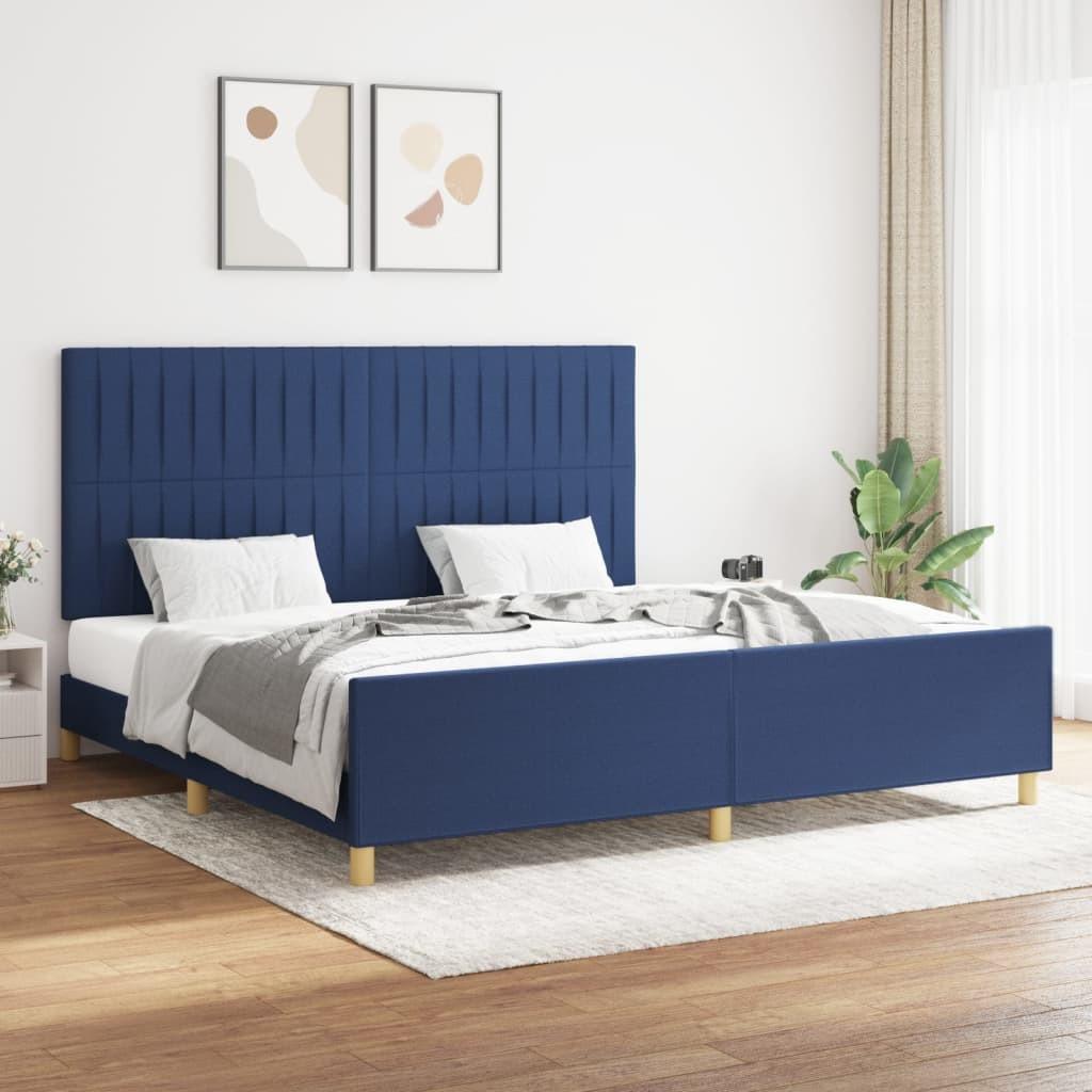 Sengeramme med sengegavl 200x200 cm - stof, blå