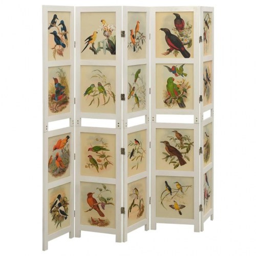 5-panels rumdeler 178x165 cm massivt kejsertræ hvid