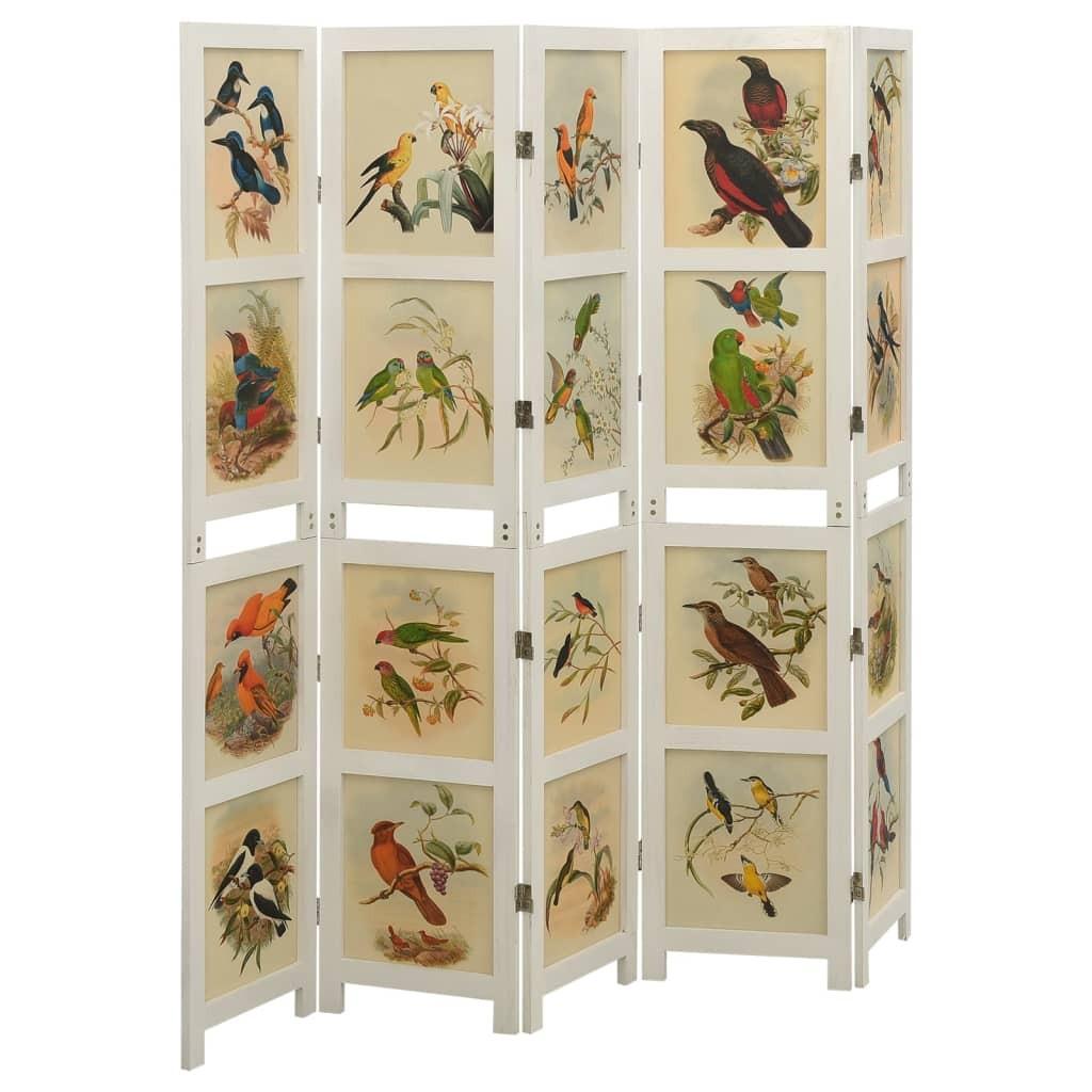 5-panels rumdeler 178x165 cm massivt kejsertræ hvid