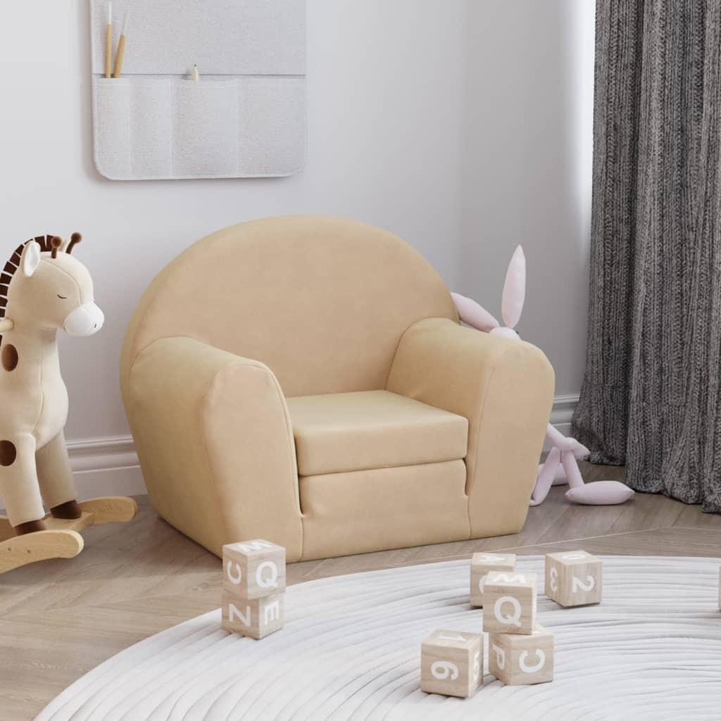 Sofa til børn blødt plys cremefarvet