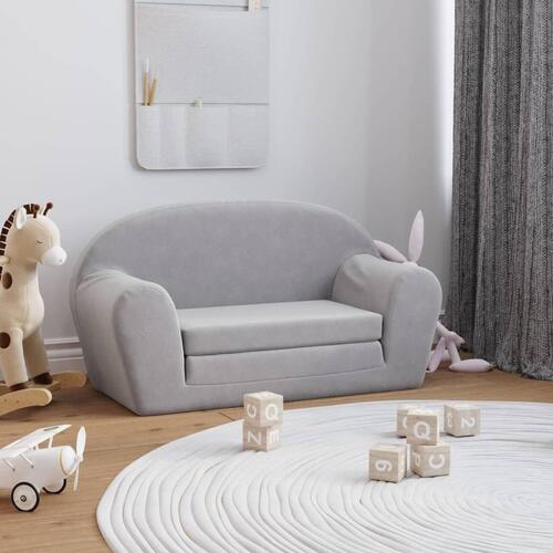 2-personers sofa til børn blødt plys lysegrå
