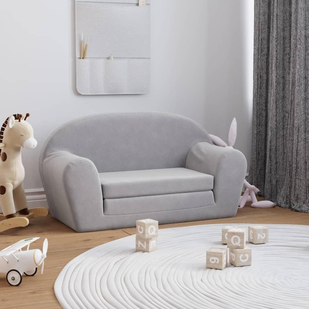 2-personers sofa til børn blødt plys lysegrå
