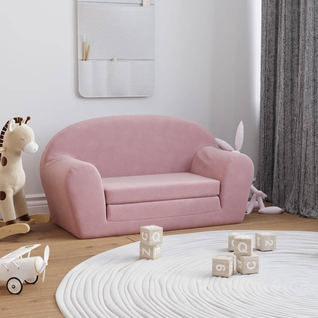 2-personers sofa til børn blødt plys pink