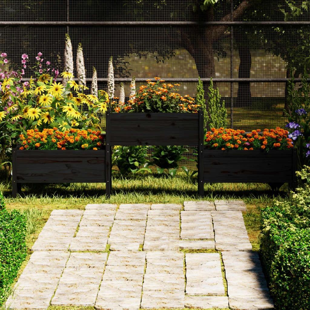 Plantekasse 245,5x44x75 cm massivt fyrretræ sort