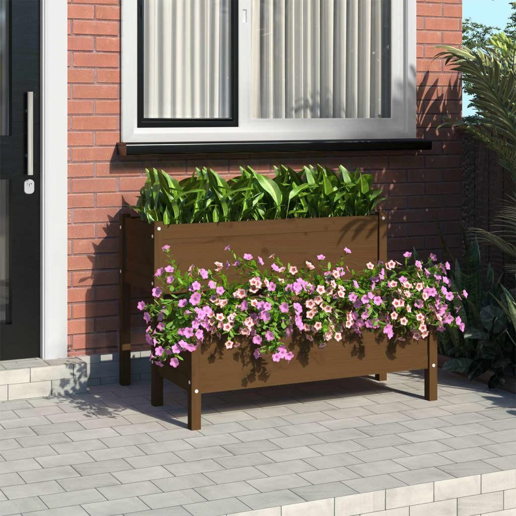 Plantekasse 110x84x75 cm massivt fyrretræ gyldenbrun