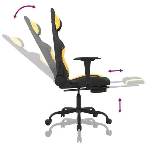 Gamingstol med massagefunktion + fodstøtte stof sort og gul
