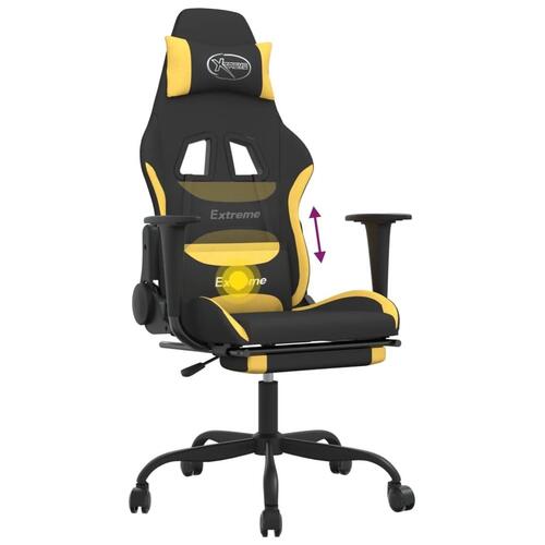 Gamingstol med massagefunktion + fodstøtte stof sort og gul