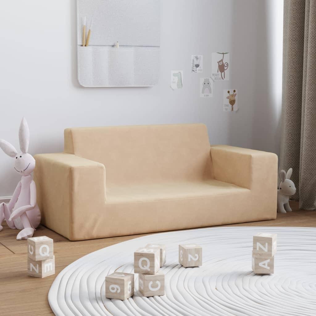 2-personers sofa til børn blødt plys cremefarvet