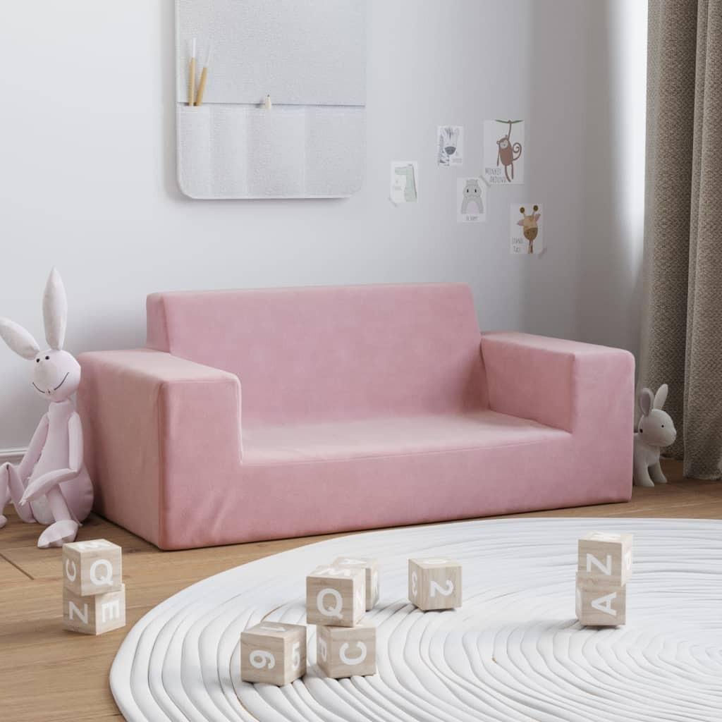 2-personers sofa til børn blødt plys pink