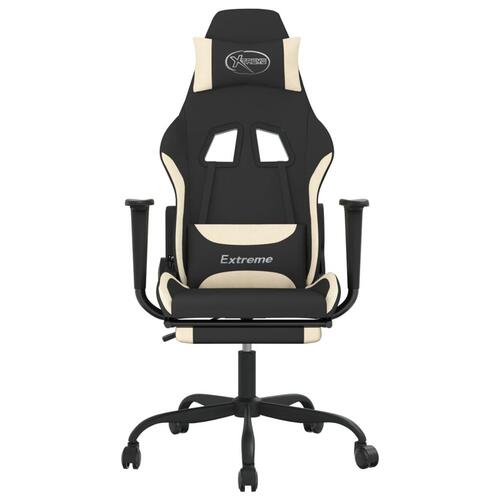 Gamingstol med massagefunktion + fodstøtte stof sort og creme