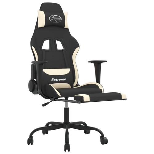 Gamingstol med massagefunktion + fodstøtte stof sort og creme