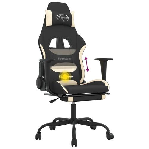 Gamingstol med massagefunktion + fodstøtte stof sort og creme