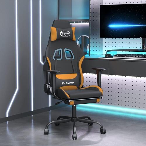 Gamingstol med massagefunktion + fodstøtte stof sort og orange