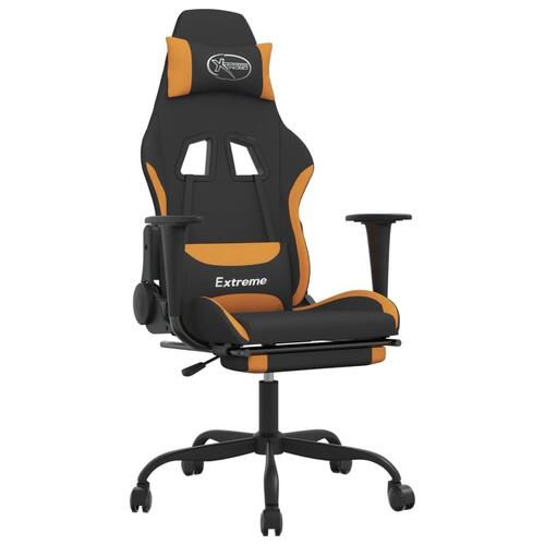 Gamingstol med massagefunktion + fodstøtte stof sort og orange