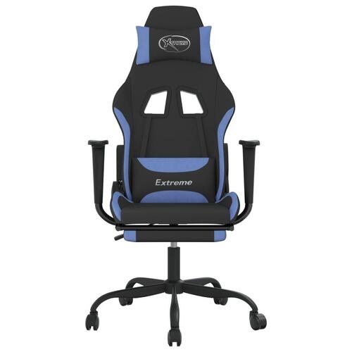 Gamingstol med massagefunktion + fodstøtte stof sort og blå