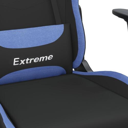 Gamingstol med massagefunktion + fodstøtte stof sort og blå