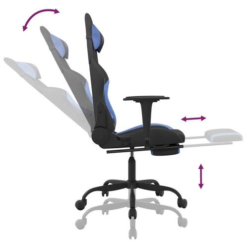 Gamingstol med massagefunktion + fodstøtte stof sort og blå