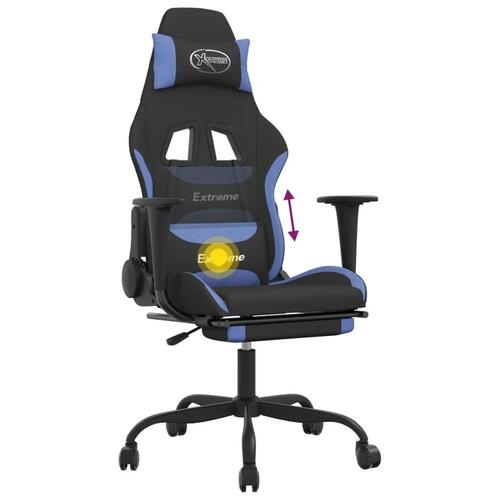 Gamingstol med massagefunktion + fodstøtte stof sort og blå