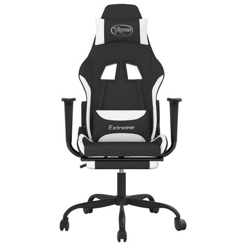 Gamingstol med massagefunktion + fodstøtte stof sort og hvid