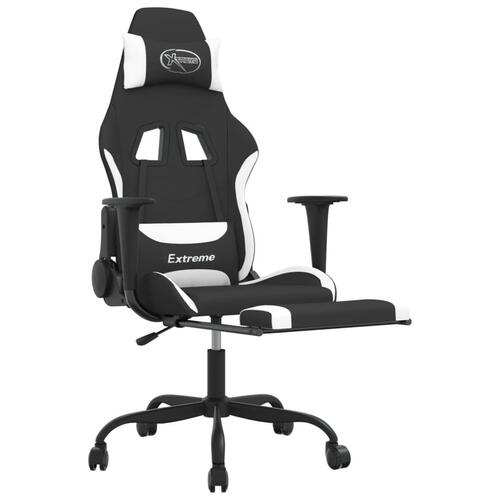 Gamingstol med massagefunktion + fodstøtte stof sort og hvid