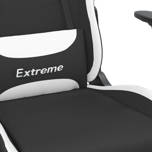 Gamingstol med massagefunktion + fodstøtte stof sort og hvid