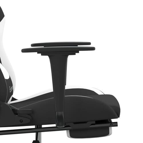 Gamingstol med massagefunktion + fodstøtte stof sort og hvid