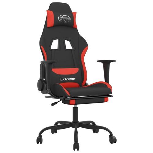 Gamingstol med massagefunktion + fodstøtte stof sort og rød