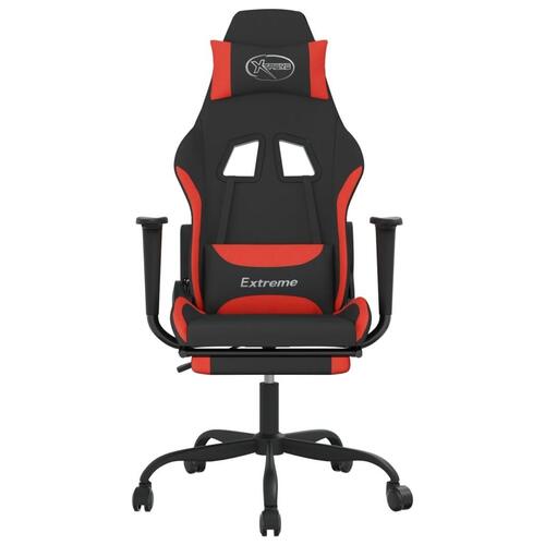 Gamingstol med massagefunktion + fodstøtte stof sort og rød