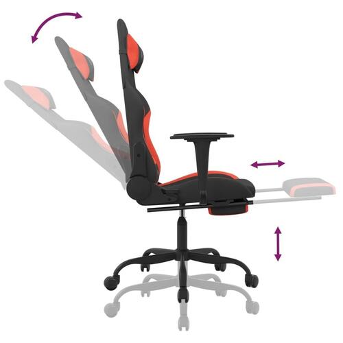 Gamingstol med massagefunktion + fodstøtte stof sort og rød