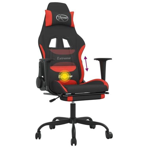 Gamingstol med massagefunktion + fodstøtte stof sort og rød