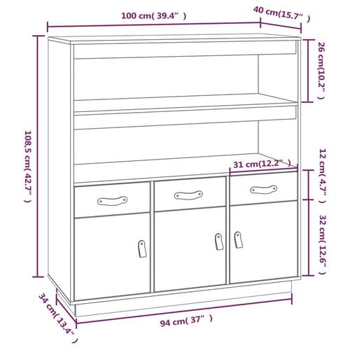 Højskab 100x40x108,5 cm massivt fyrretræ grå