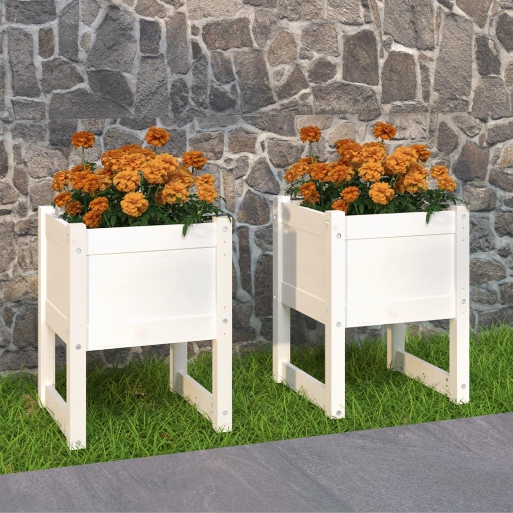 Plantekasser 2 stk. 40x40x52,5 cm massivt fyrretræ hvid