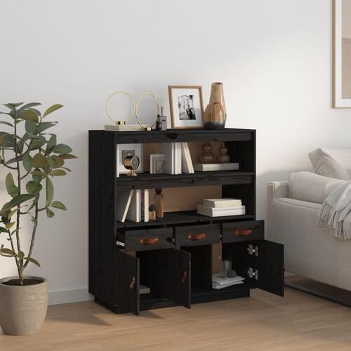 Højskab 100x40x108,5 cm massivt fyrretræ sort