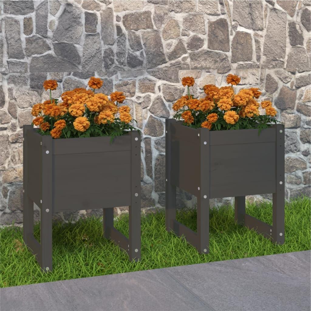 Plantekasser 2 stk. 40x40x52,5 cm massivt fyrretræ grå