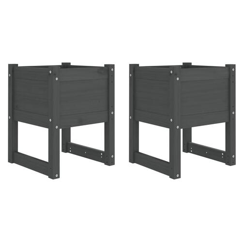Plantekasser 2 stk. 40x40x52,5 cm massivt fyrretræ grå