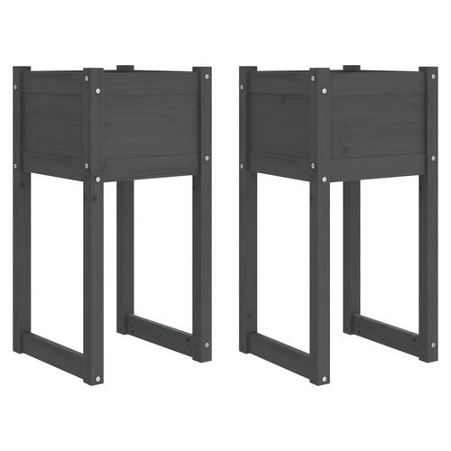 Plantekasser 2 stk. 40x40x81 cm massivt fyrretræ grå