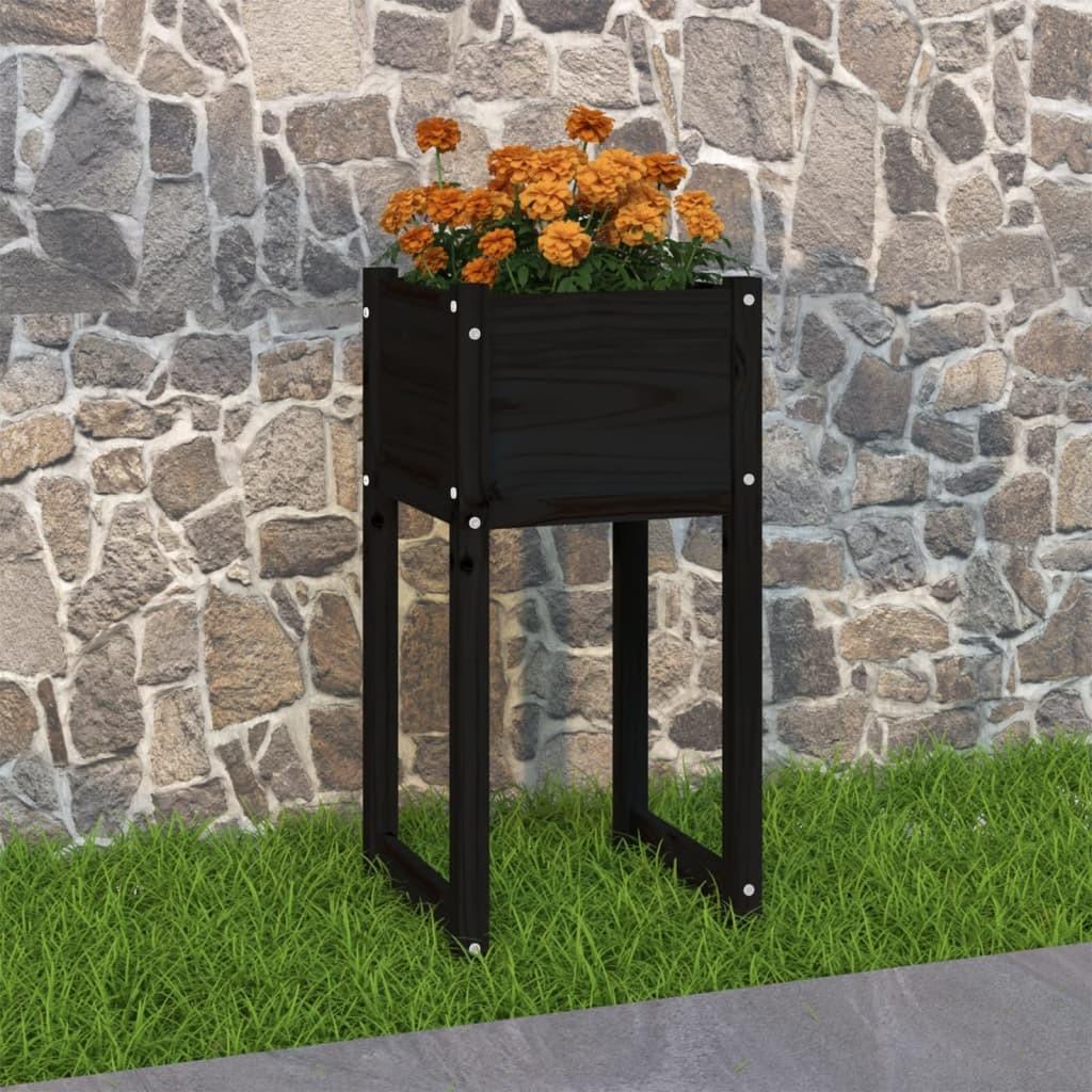 Plantekasse 40x40x81 cm massivt fyrretræ sort