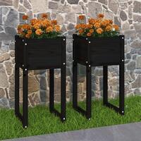 Plantekasser 2 stk. 40x40x81 cm massivt fyrretræ sort