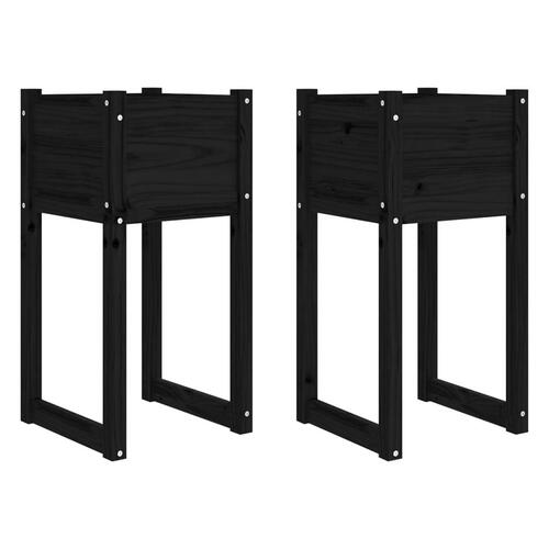 Plantekasser 2 stk. 40x40x81 cm massivt fyrretræ sort