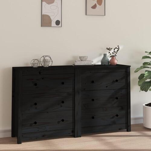 Skænk 140x35x80 cm massivt fyrretræ sort