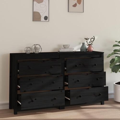 Skænk 140x35x80 cm massivt fyrretræ sort