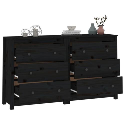 Skænk 140x35x80 cm massivt fyrretræ sort