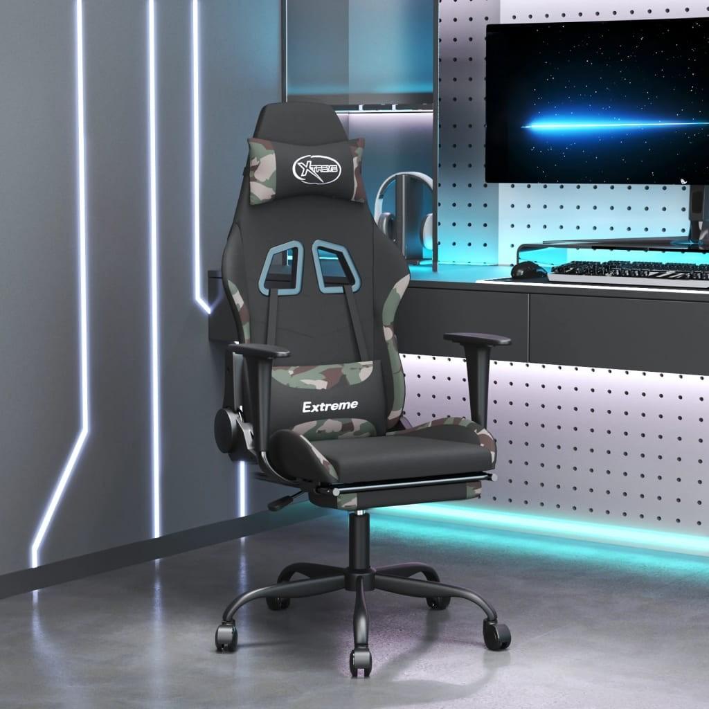Gamingstol med massagefunktion + fodstøtte stof sort camouflage