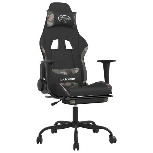 Gamingstol med massagefunktion + fodstøtte stof sort camouflage