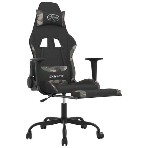 Gamingstol med massagefunktion + fodstøtte stof sort camouflage