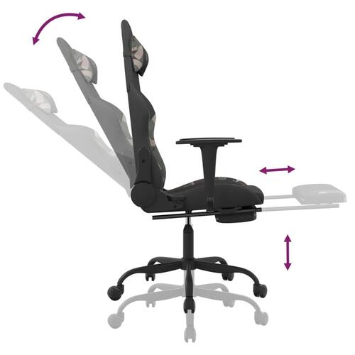 Gamingstol med massagefunktion + fodstøtte stof sort camouflage