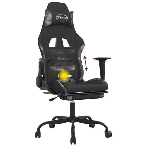 Gamingstol med massagefunktion + fodstøtte stof sort camouflage