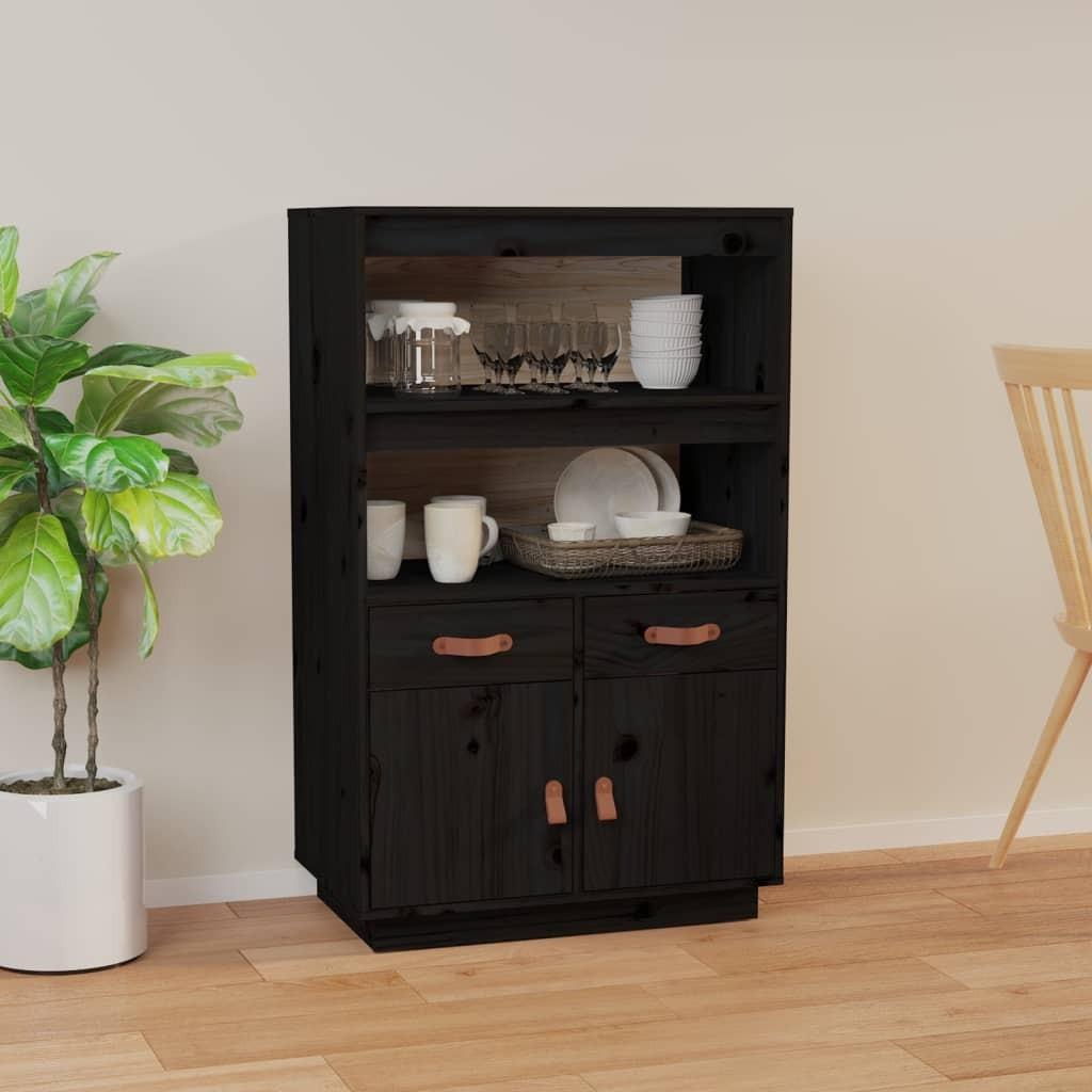 Højskab 67x40x108,5 cm massivt fyrretræ sort
