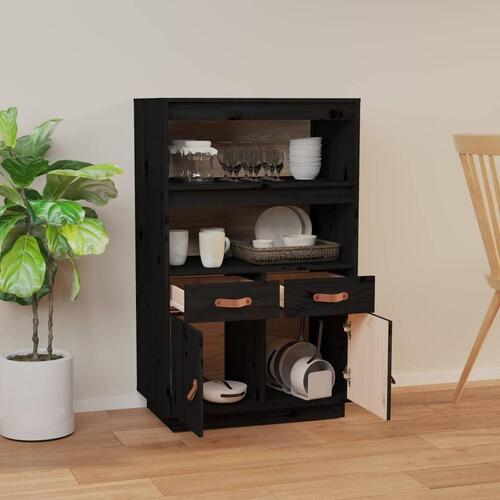 Højskab 67x40x108,5 cm massivt fyrretræ sort