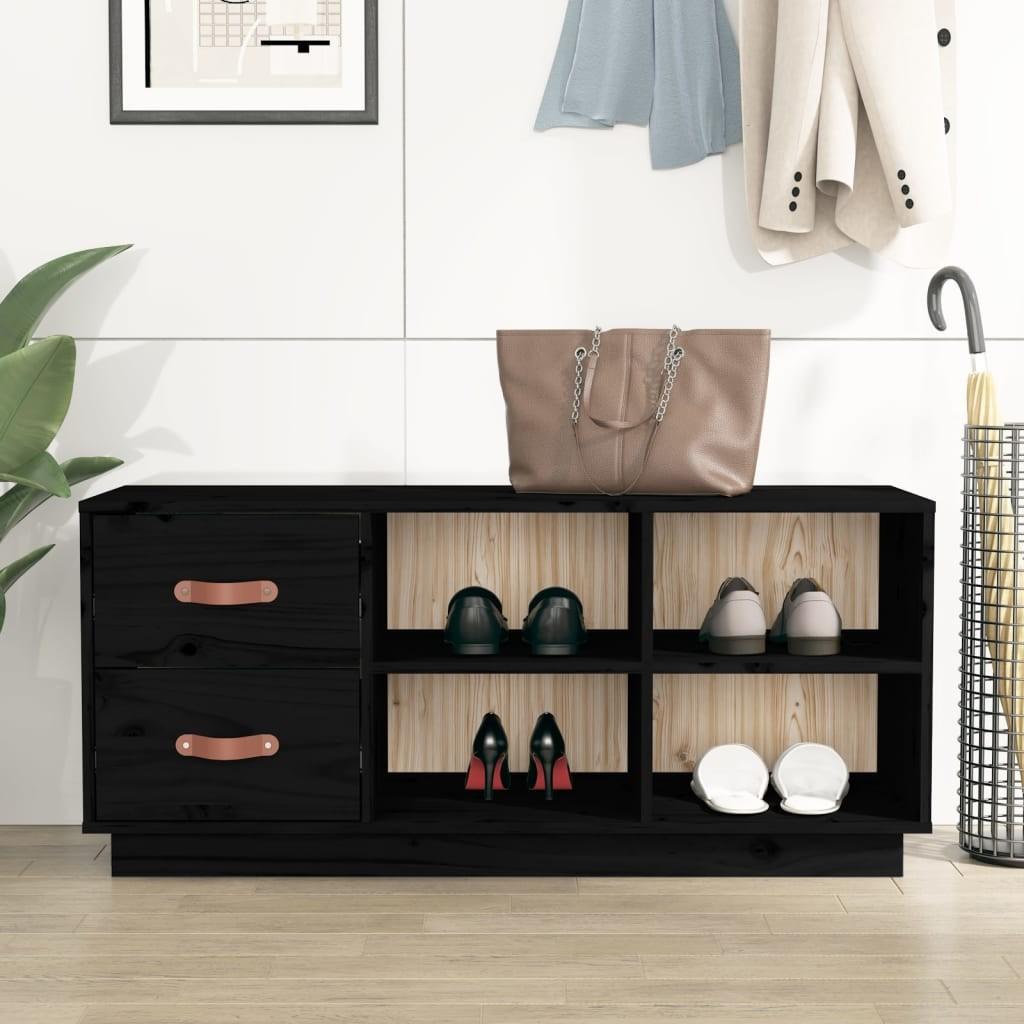 Skobænk 100x34x45 cm massivt fyrretræ sort